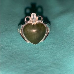 Unique Claddagh Ring Size 6 1/4 w/Connemara Marble
